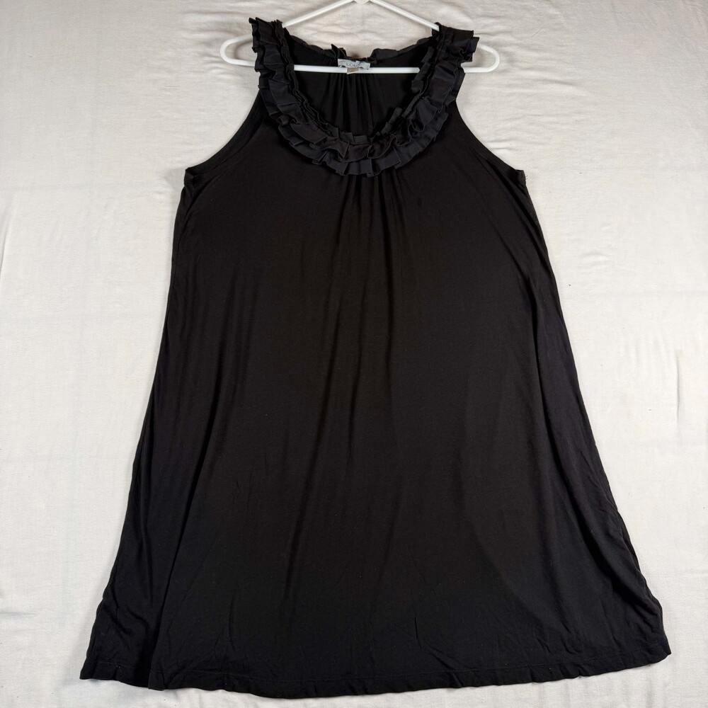 Ann Taylor LOFT Large Black Sleeveless Top Ruffle Neckline